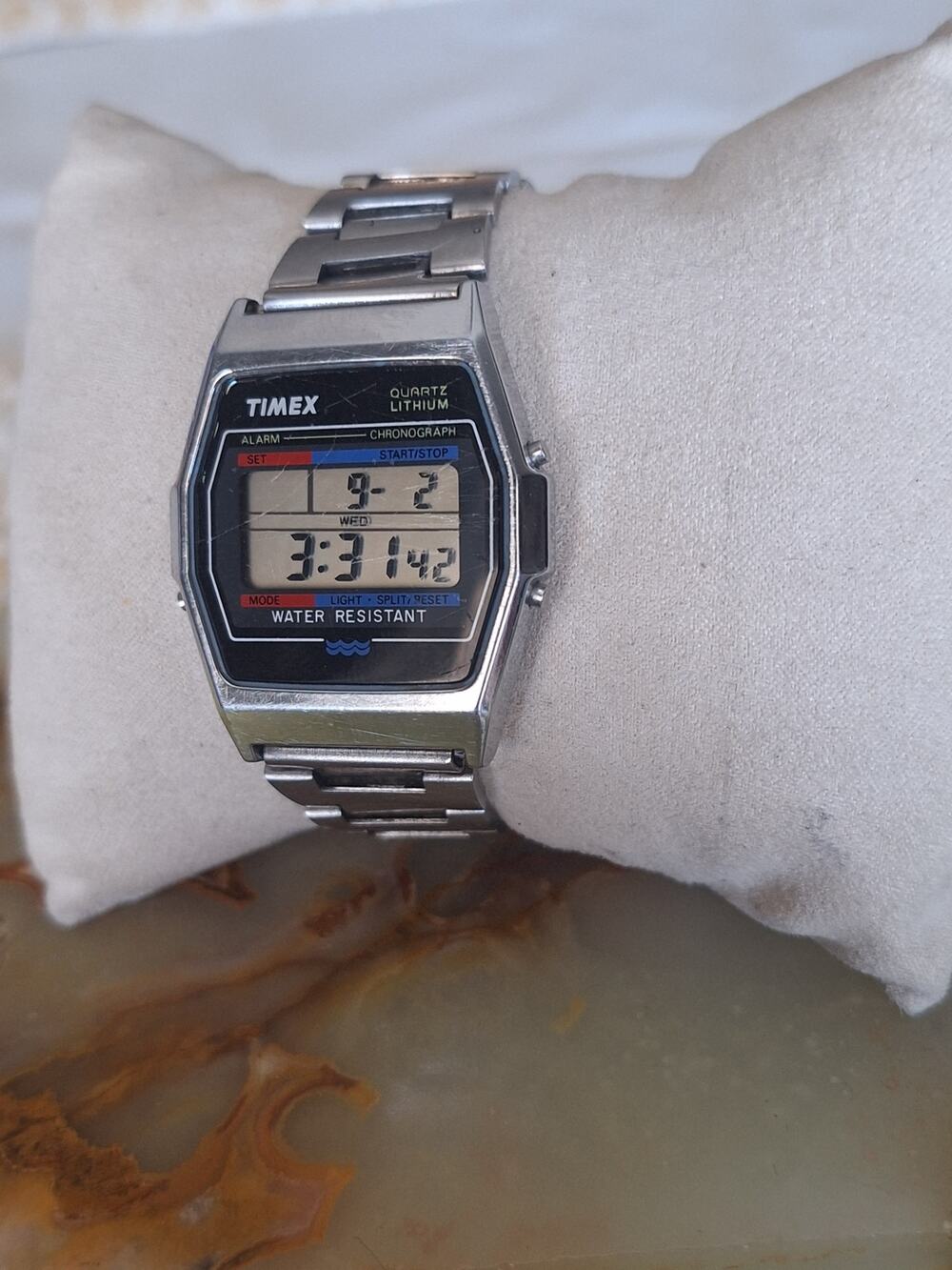 Vintage Timex Quartz Lithium Digital Alarm Chronograph Watch Korea Seiko Band